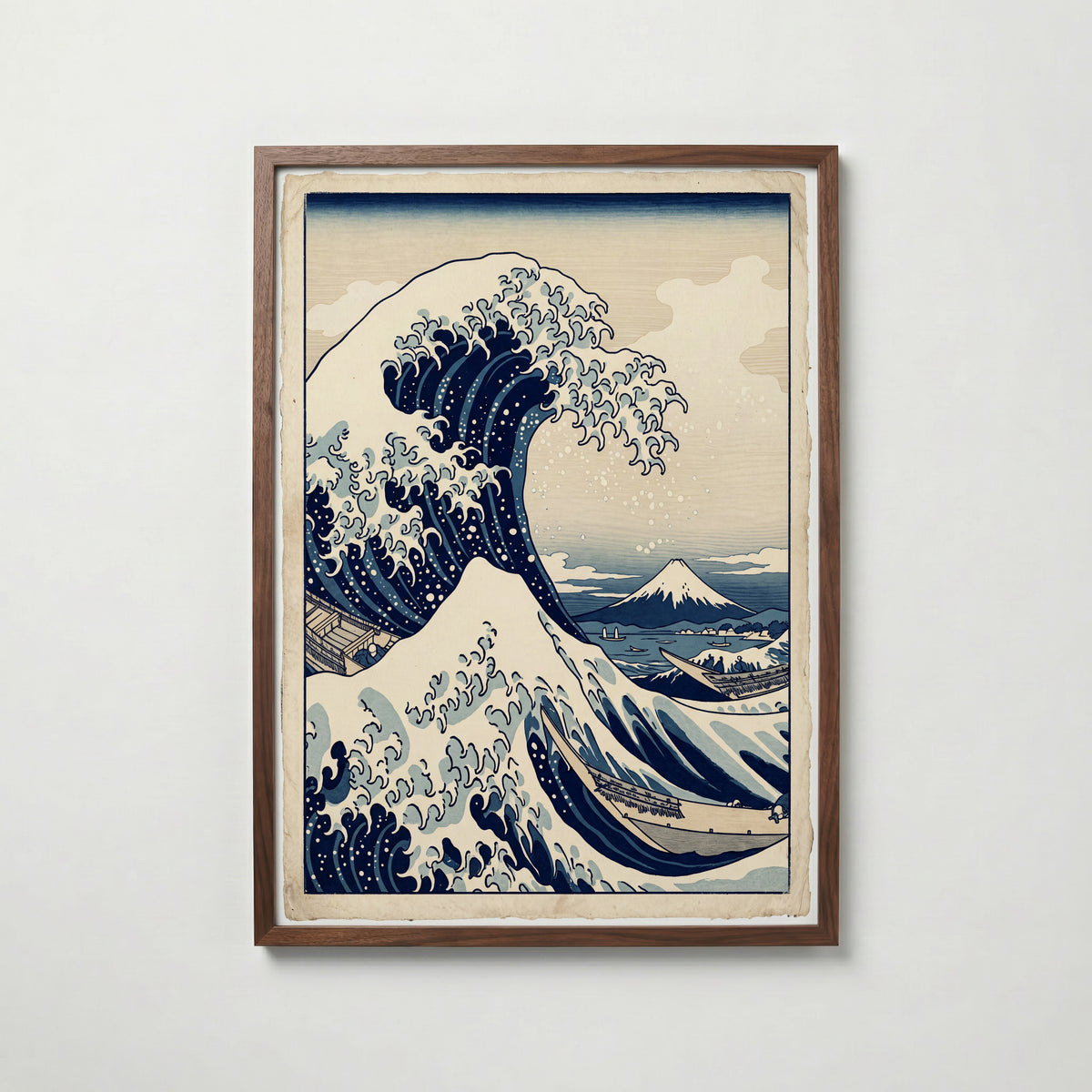 Great Wave Poster i valnötsram, konst från Bozetto