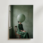 Green Balloon Poster – surrealistiskt porträtt på canvas, premiumtryck från Bozetto