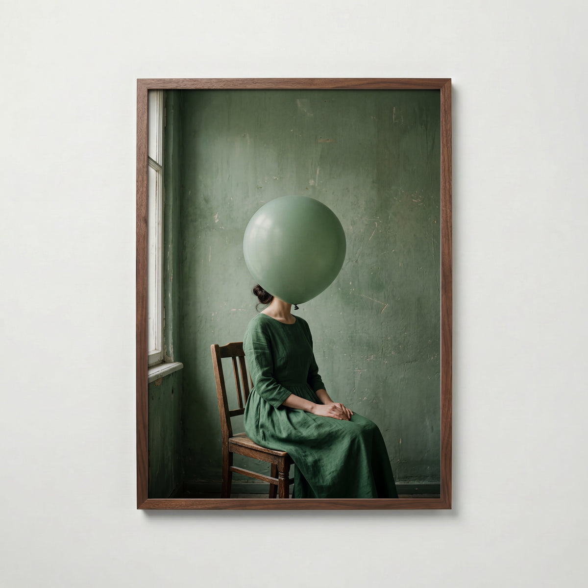 Green Balloon Poster i valnötsram, konst från Bozetto