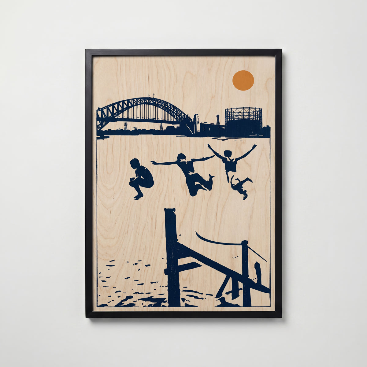 Harbour Leap Poster – hamnmotiv i svart ram, tryckt i Sverige