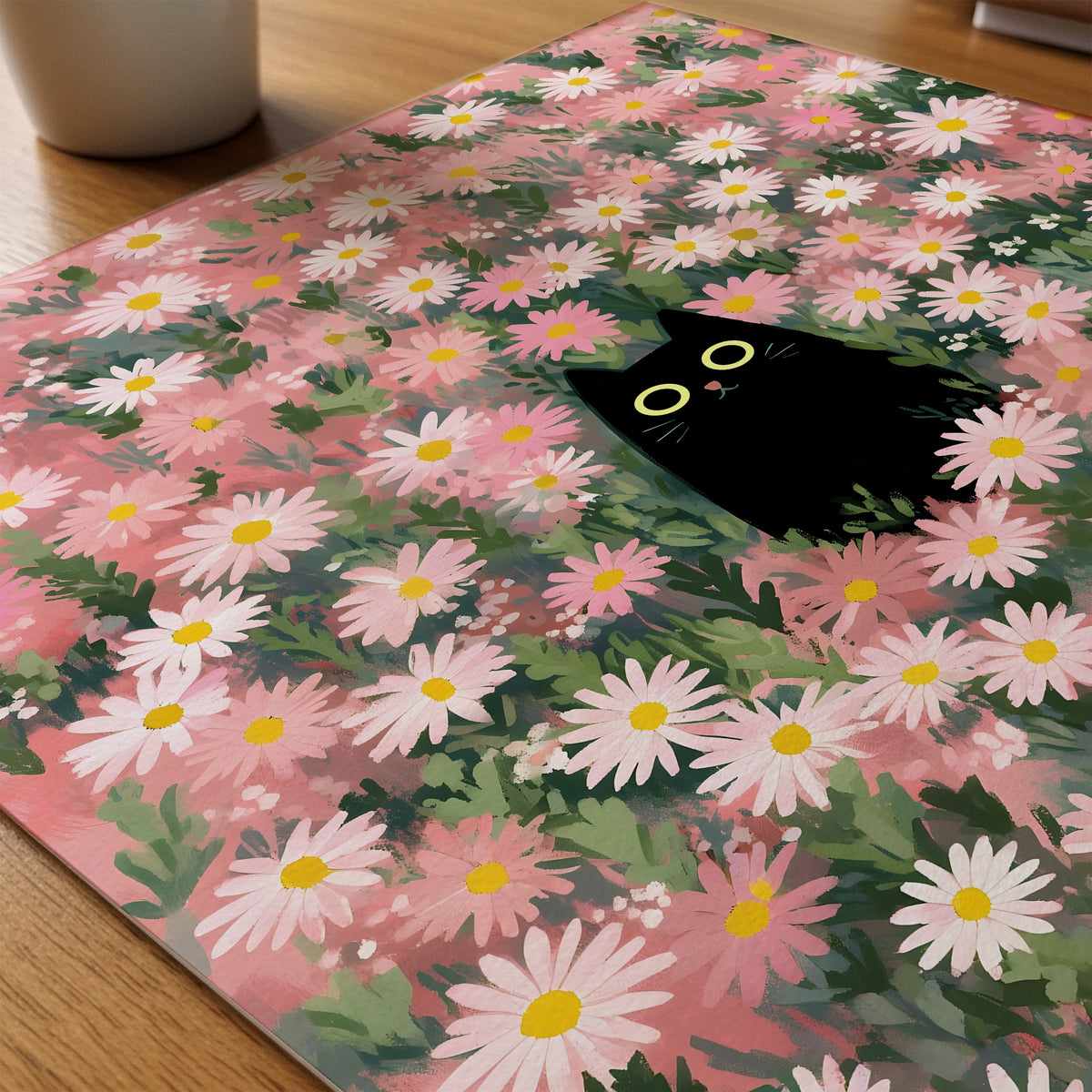 Hidden Cat in Daisy Meadow Poster på skrivbord - Bozetto