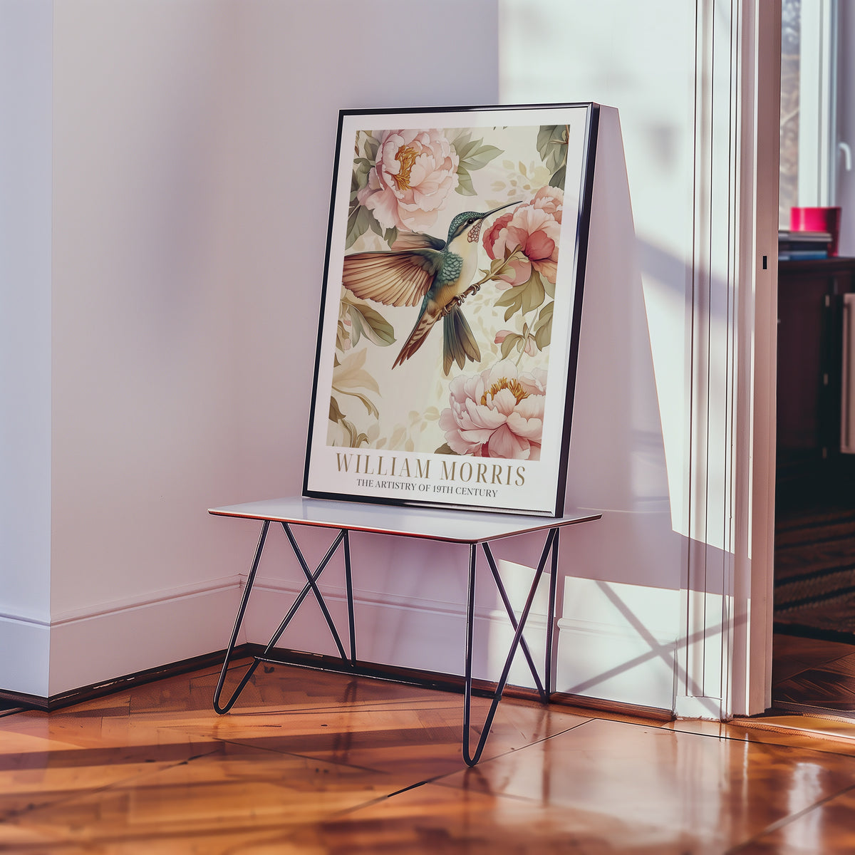 The Hummingbird Garden William Morris affisch i inramad miljö på vägg – Bozetto poster i hög tryckkvalitet