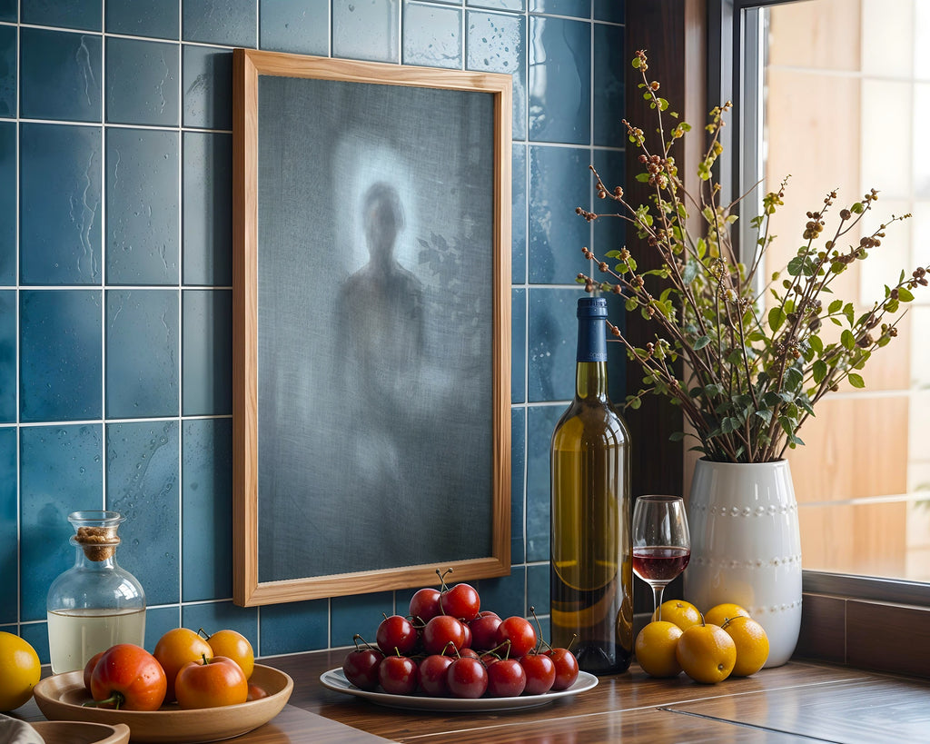 Linen Veil Poster på vägg i ljust vardagsrum, väggkonst från Bozetto