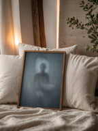 Linen Veil Poster ovanför soffa, dovt blågrått motiv, leverans 1 till 3 dagar