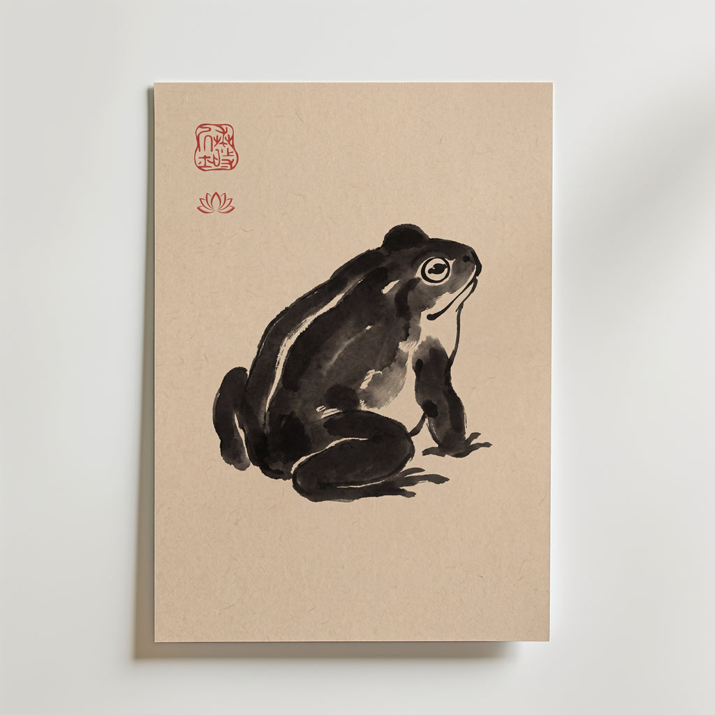 Ink Frog Poster i svart ram, stillsam groda i sumi-e bläck, tryckt i Sverige