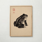 Ink Frog Poster i ek-ram, sumi-e groda på sandfärgat papper