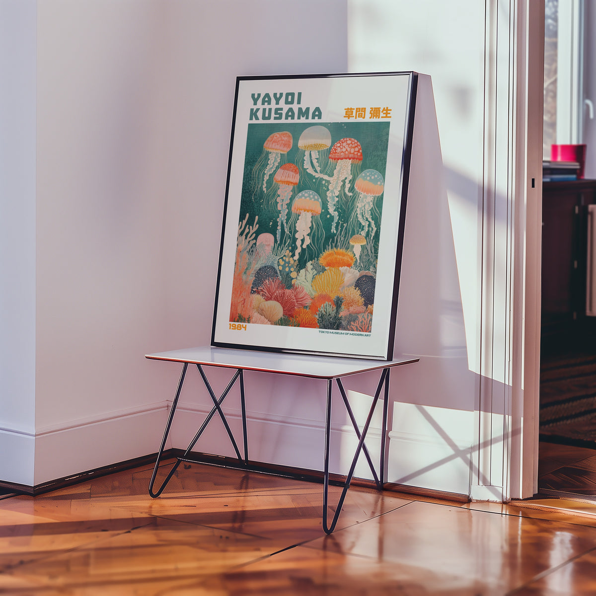 Yayoi Kusama Floating Jellyfish Reverie poster i inramad rumsmiljö – Bozetto affisch i hög kvalitet