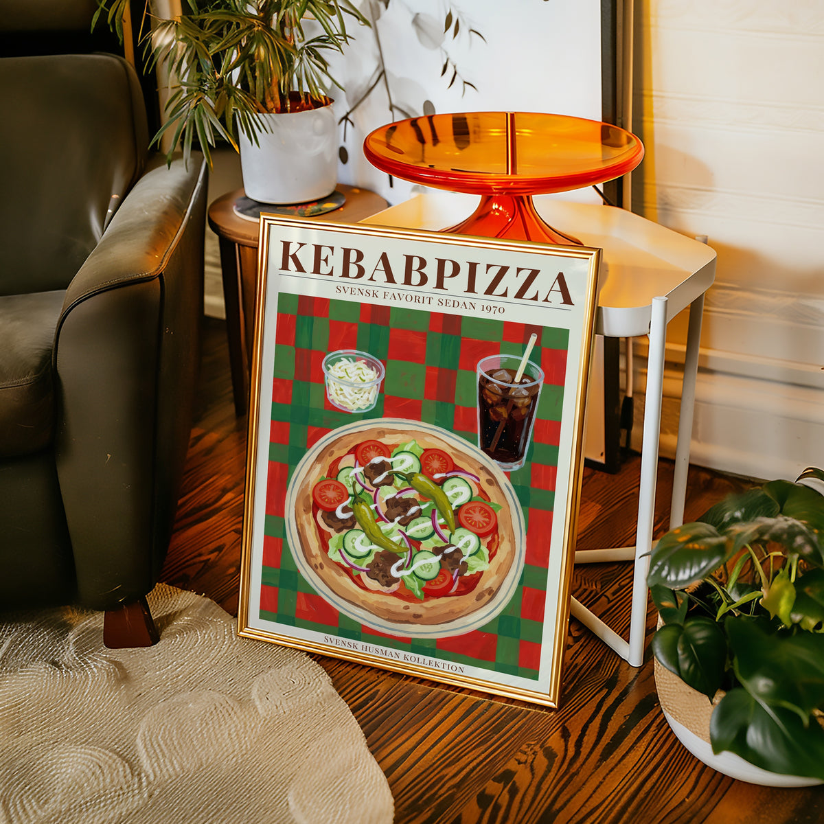 Kebabpizza poster i stilren inredning – Bozetto konsttryck i hög tryckkvalitet