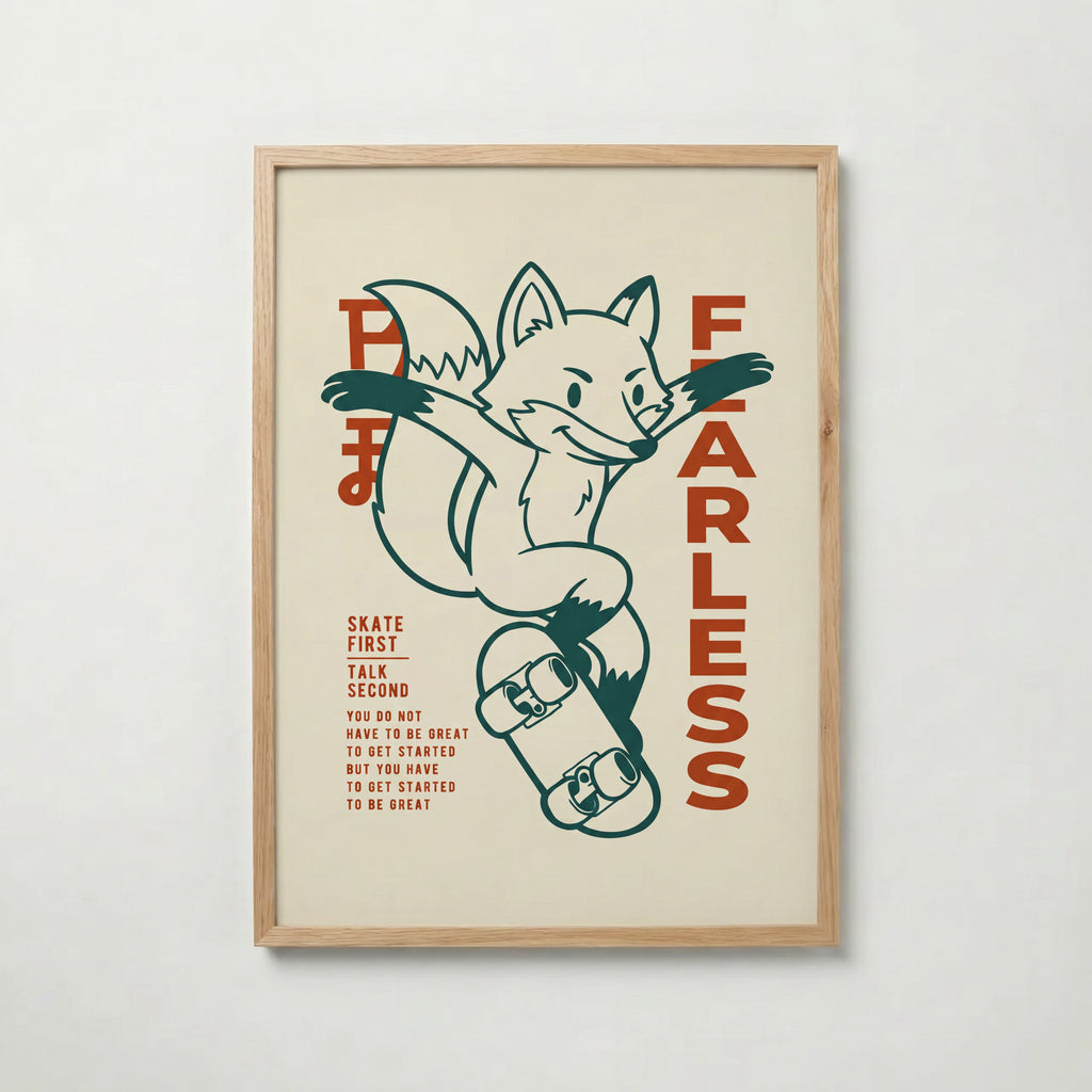 Kickflip Fox Poster – skateräv i ekram, leverans 1 till 3 dagar