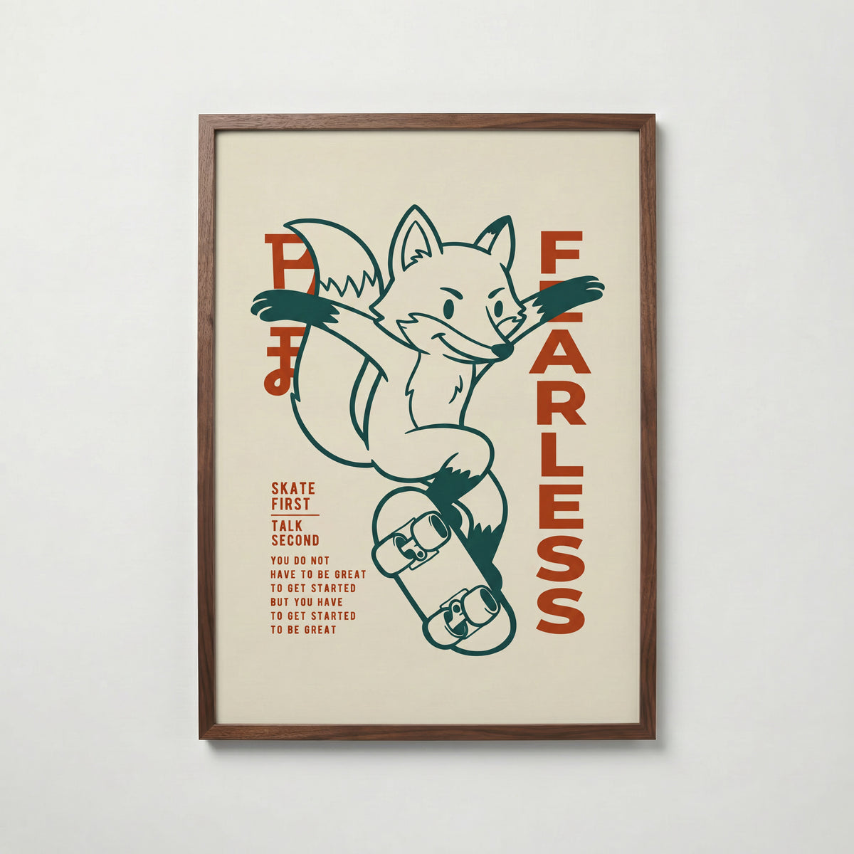 Kickflip Fox Poster – skateräv i valnötsram, fri frakt över 499 kr