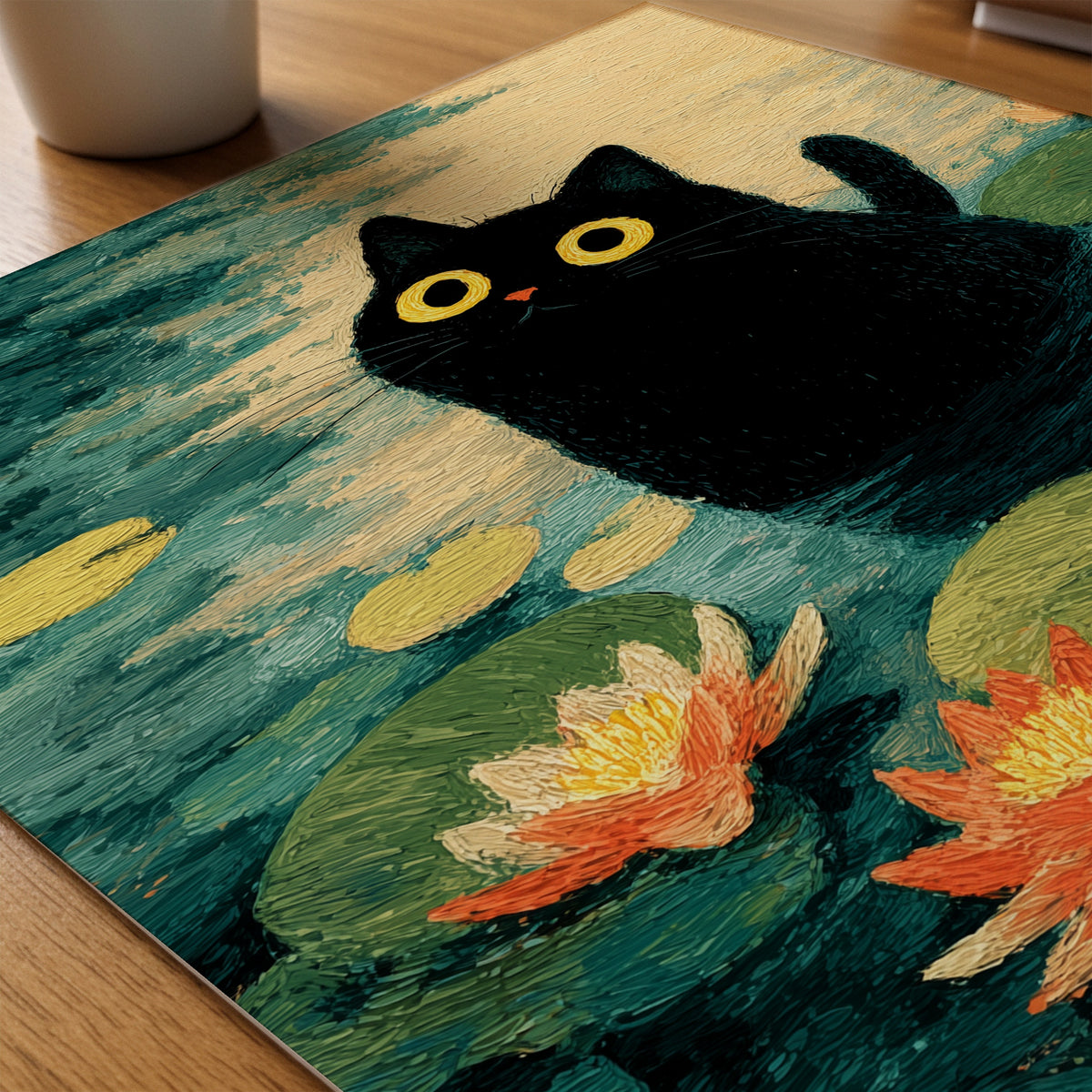 Lily Pond Cat poster pa skrivbord, konstverk utan passepartout - Bozetto konsttryck