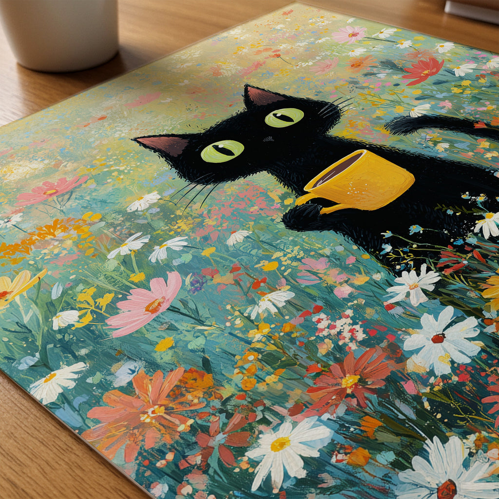 Morning Coffee Cat poster pa skrivbord, konstverk utan passepartout - Bozetto konsttryck