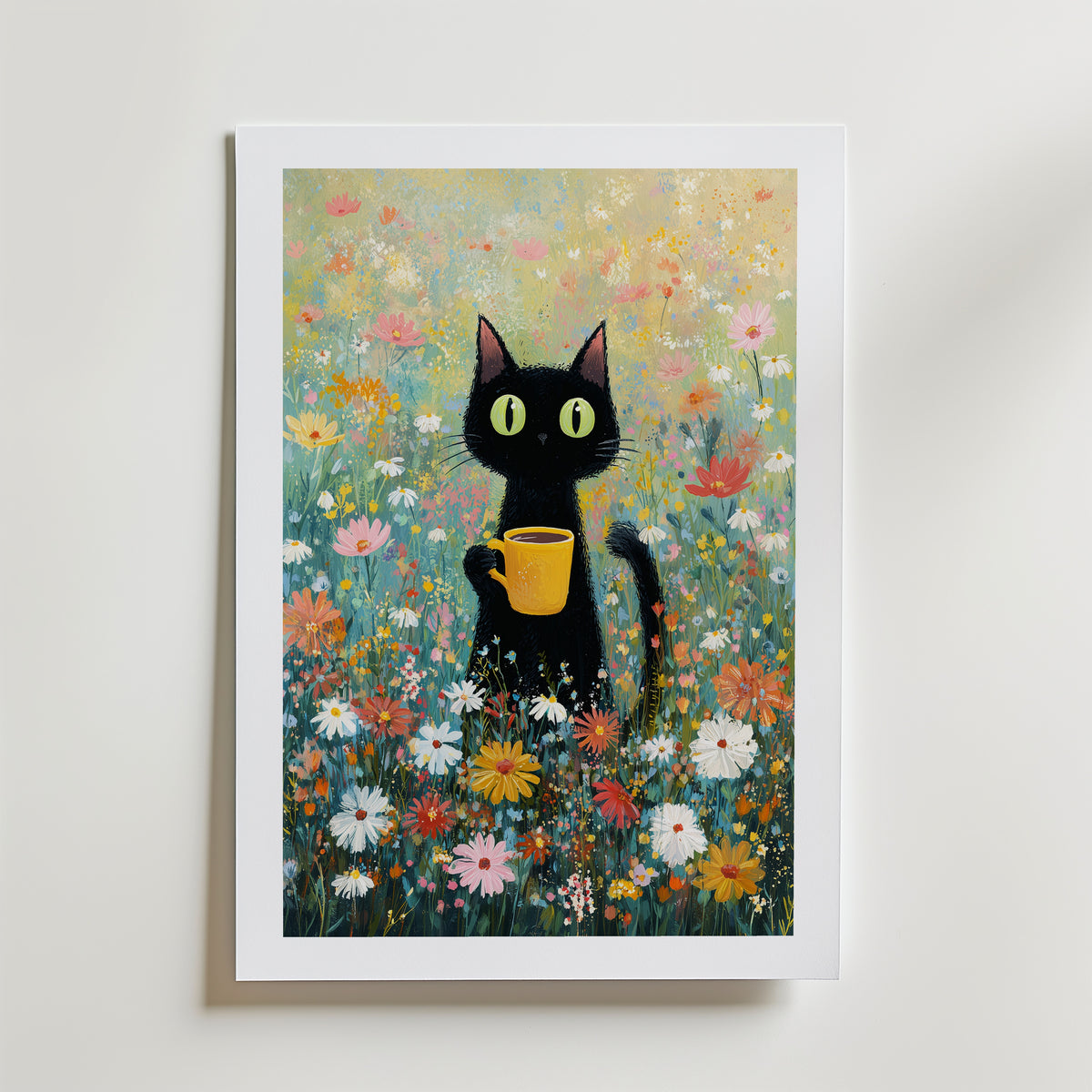 Morning Coffee Cat Poster – med passepartout