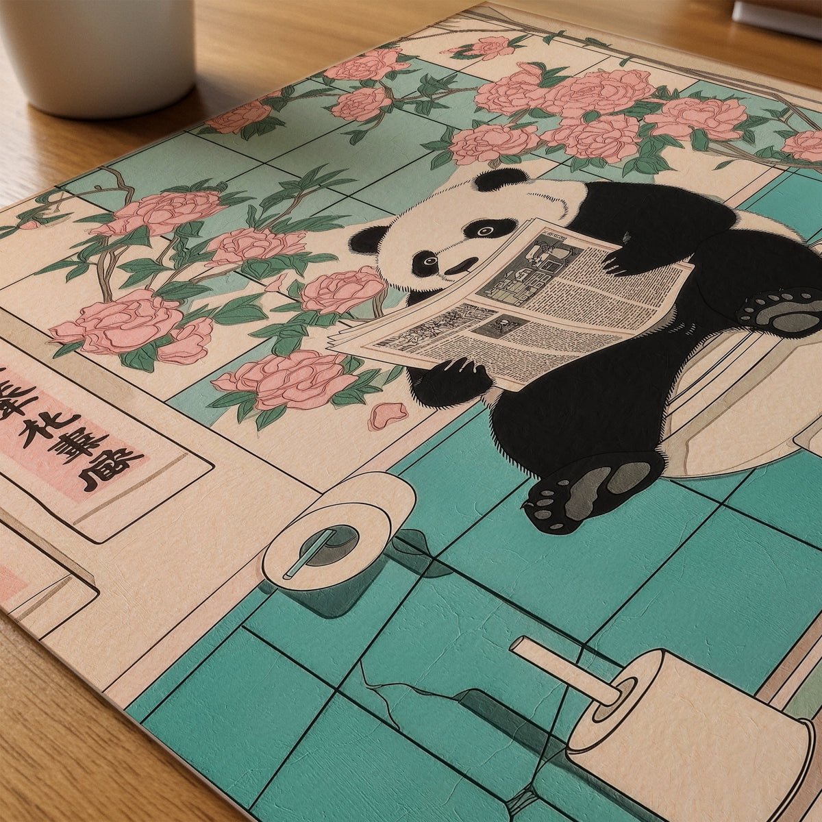 Morning Routine Panda affisch som papper på skrivbord - Bozetto