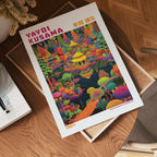 Yayoi Kusama Rainbow Pagoda poster visualiserad på vägg – från Bozetto i hög kvalitet