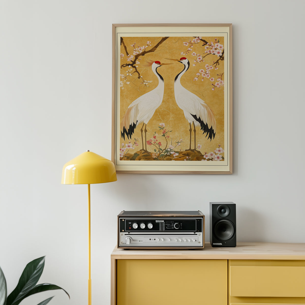 Oriental Crane Garden poster i inredd rumsmiljö – Bozetto