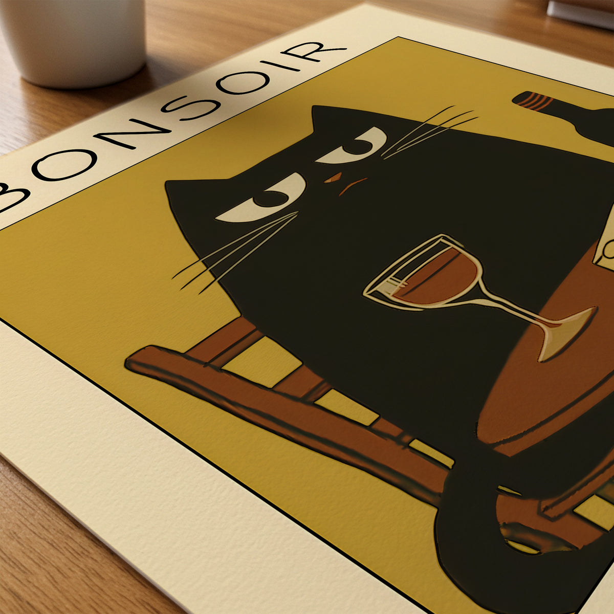 Evening Cat Rendezvous konsttryck på skrivbord – Bozetto poster i hög kvalitet