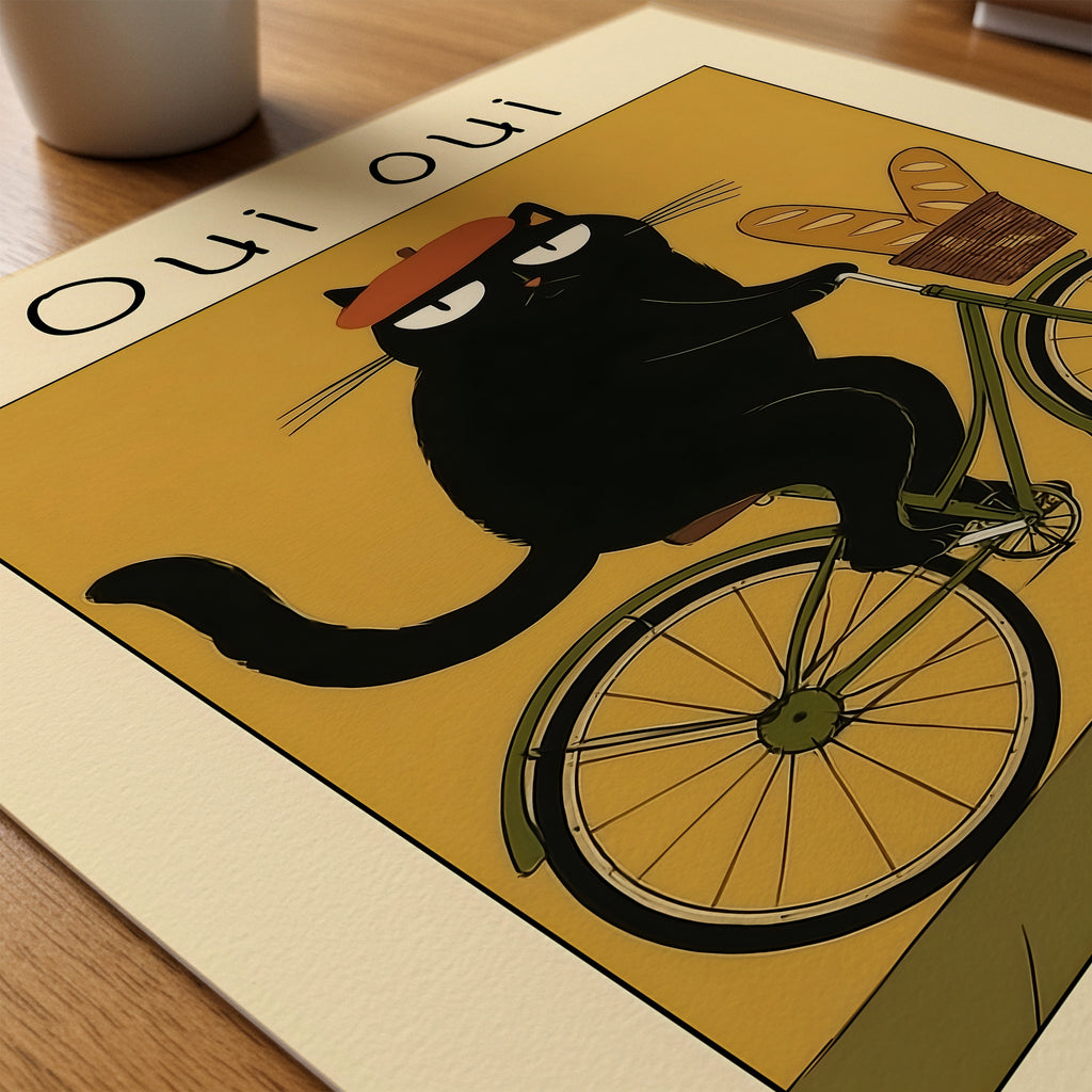 French Baguette Cat poster på skrivbord – Bozetto affisch i hög kvalitet