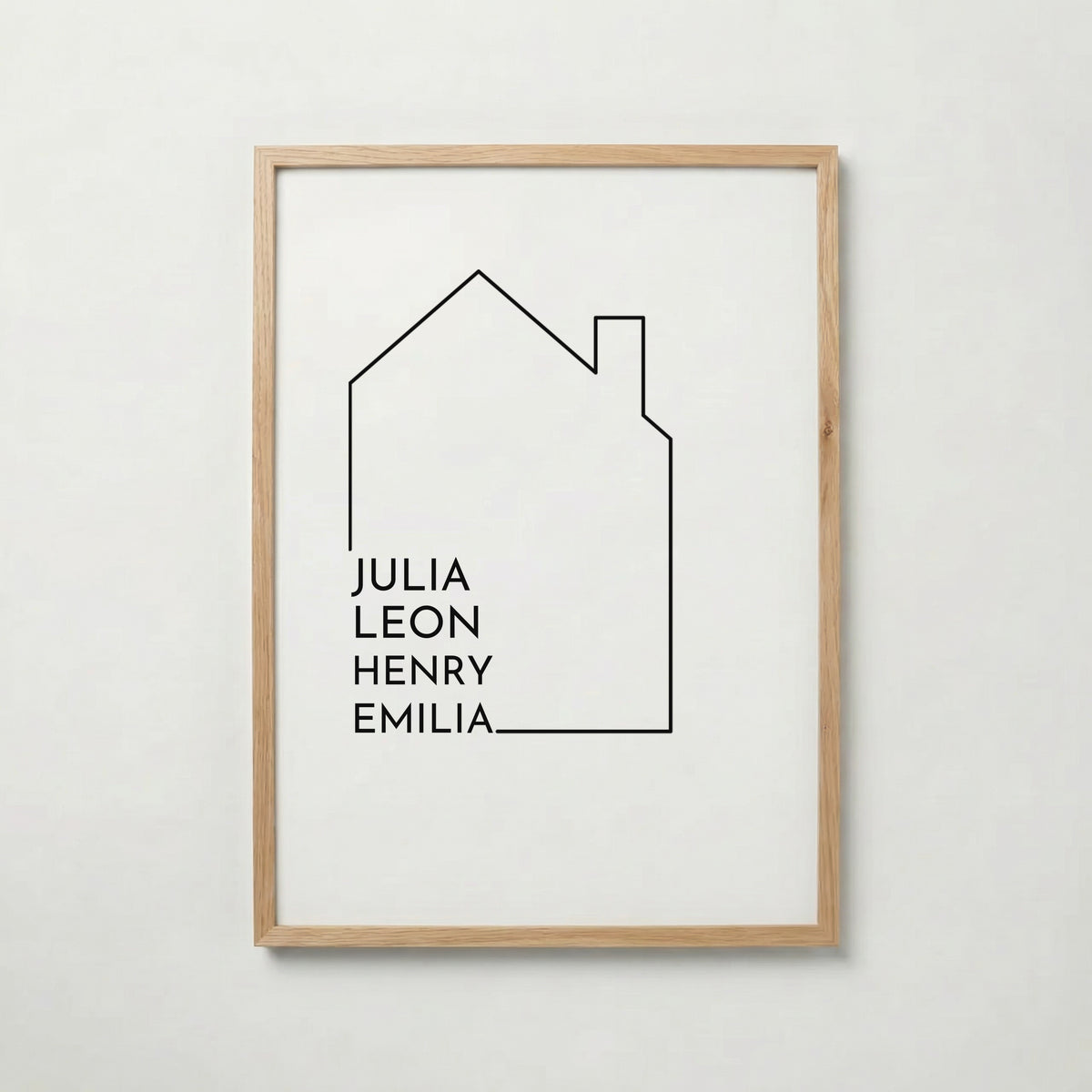 Personlig poster hus med familjens namn i ekram