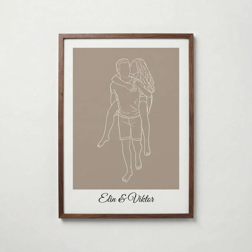 Personlig poster vita linjer taupe i valnötsram