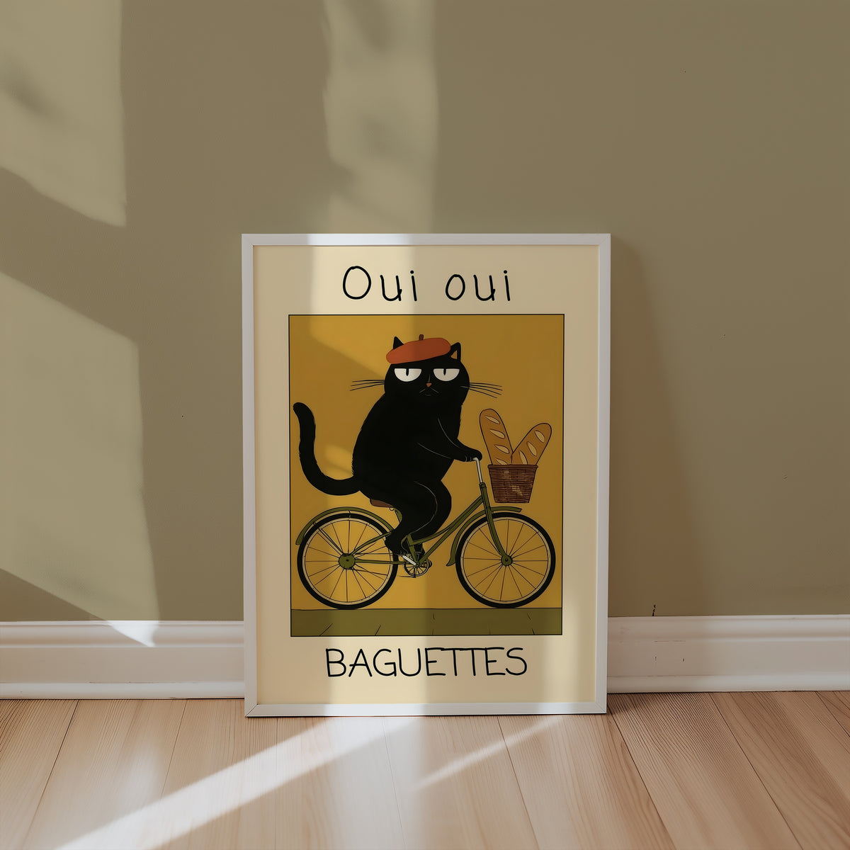 French Baguette Cat poster på vägg i inrett rum – Bozetto affisch i hög kvalitet
