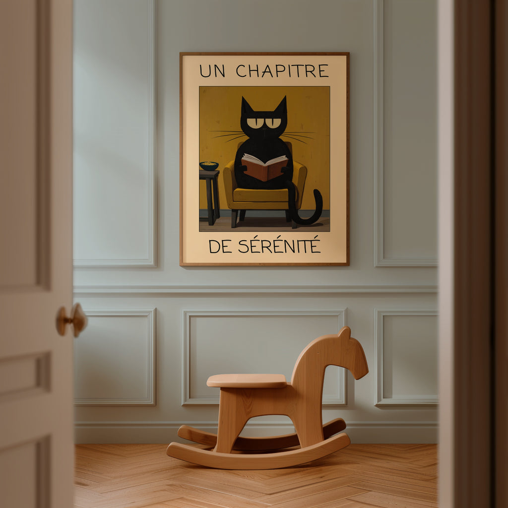 Quiet Reading Cat poster på vägg i inrett rum – Bozetto i hög kvalitet