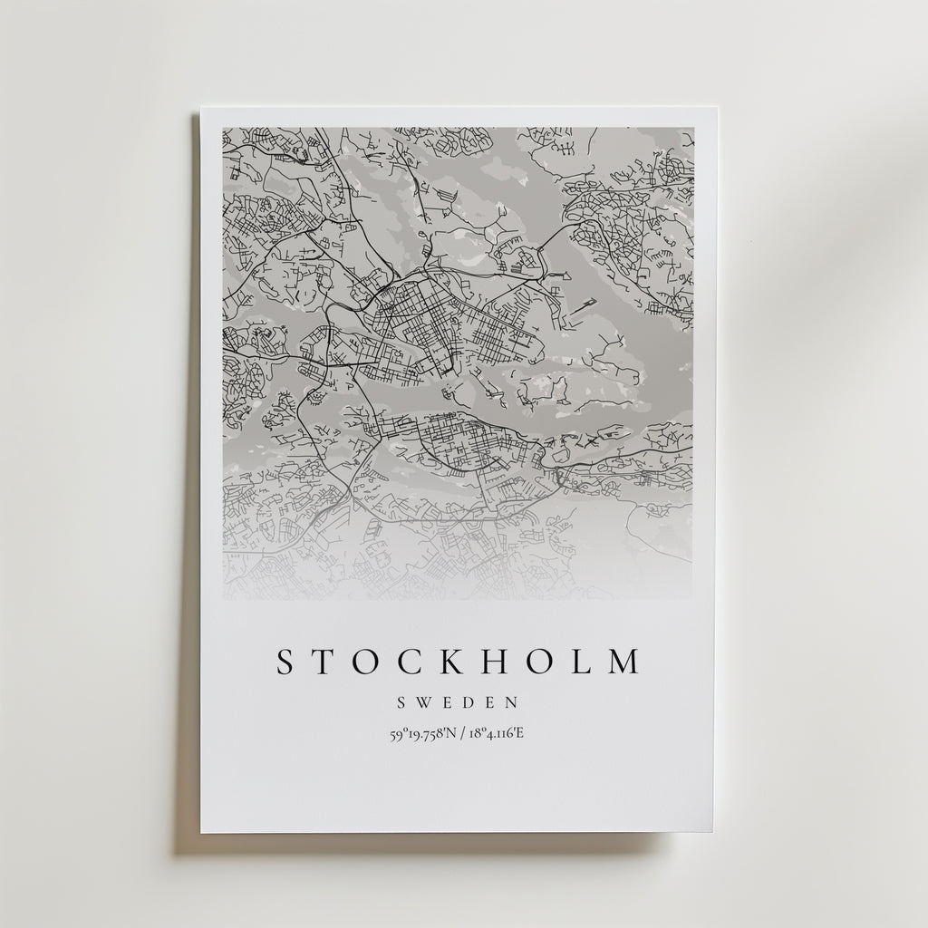 Personlig kartposter Soft City Map i ljus variant med Stockholm