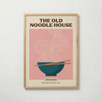 Old Noodle House – affisch i ekram med teal ramenskål, fri frakt över 499 kr.