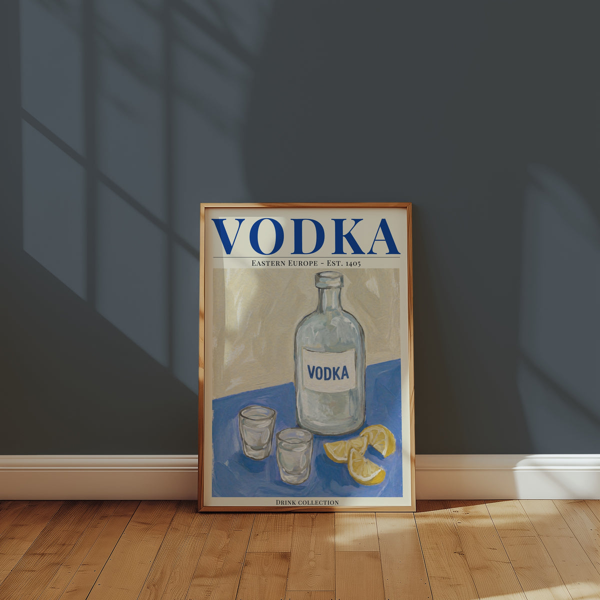Vodka affisch i ljust vardagsrum – Bozetto konsttryck i hög tryckkvalitet