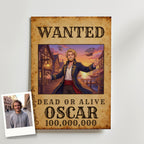Före och efter: foto på en ung man bredvid hans WANTED-animeposter