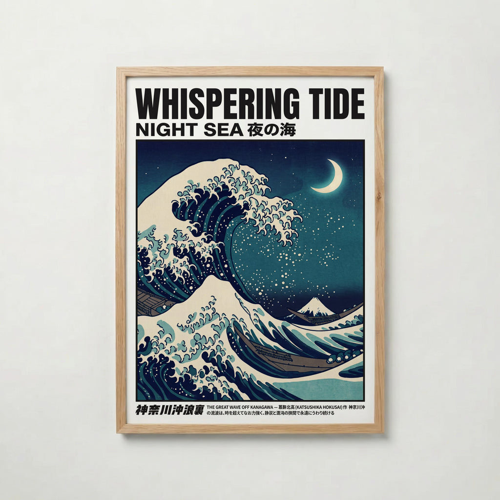Whispering Tide affisch i ekram med månbelyst vågmotiv från Bozetto