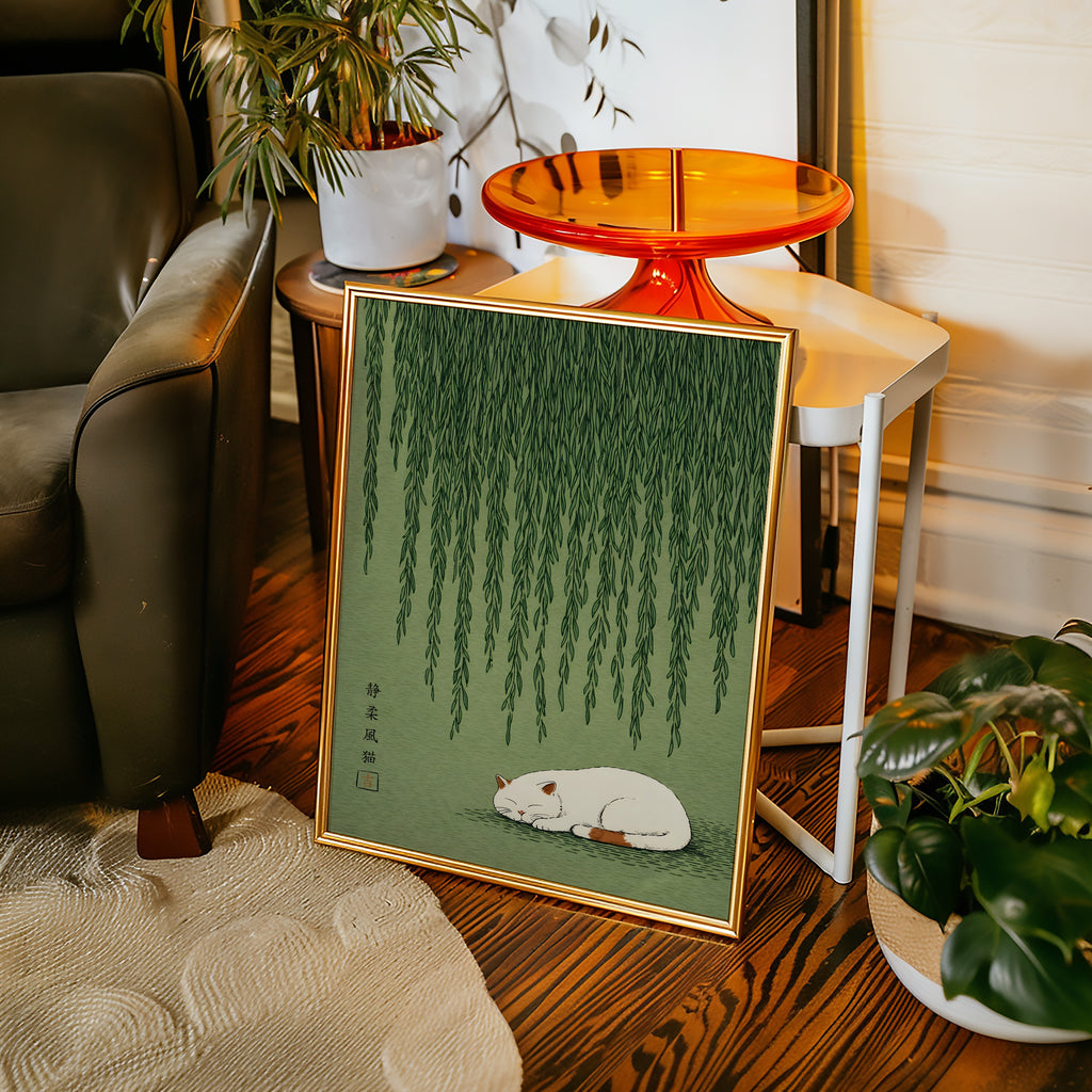 Silent Willow Cat poster i inramad miljö – Bozetto