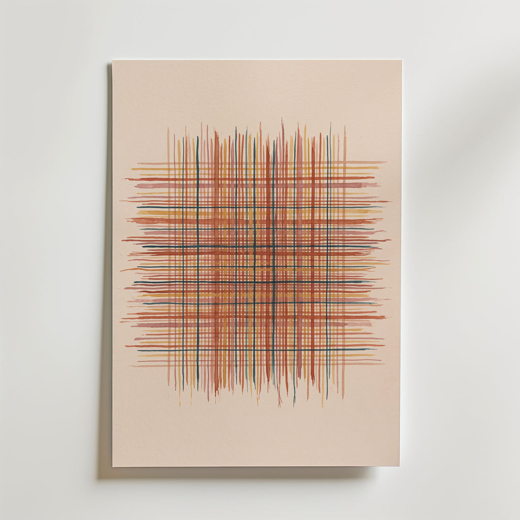 Woven Ember Poster med vävd linjekomposition i terrakotta och ockra mot benvit botten