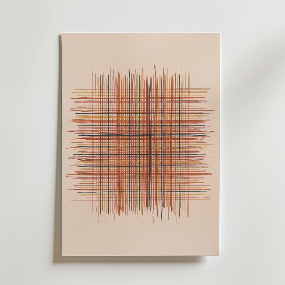 Woven Ember Poster med vävd linjekomposition i terrakotta och ockra mot benvit botten