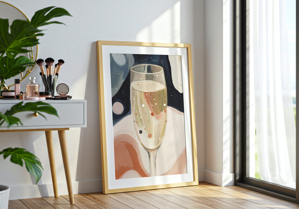 Champagne In Space poster visad rakt fram – Bozetto affisch i hög tryckkvalitet i hög tryckkvalitet