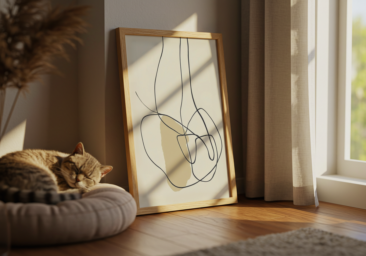 Beige Abstract Line Motion – affisch med stilfullt motiv från Bozetto i hög kvalitet