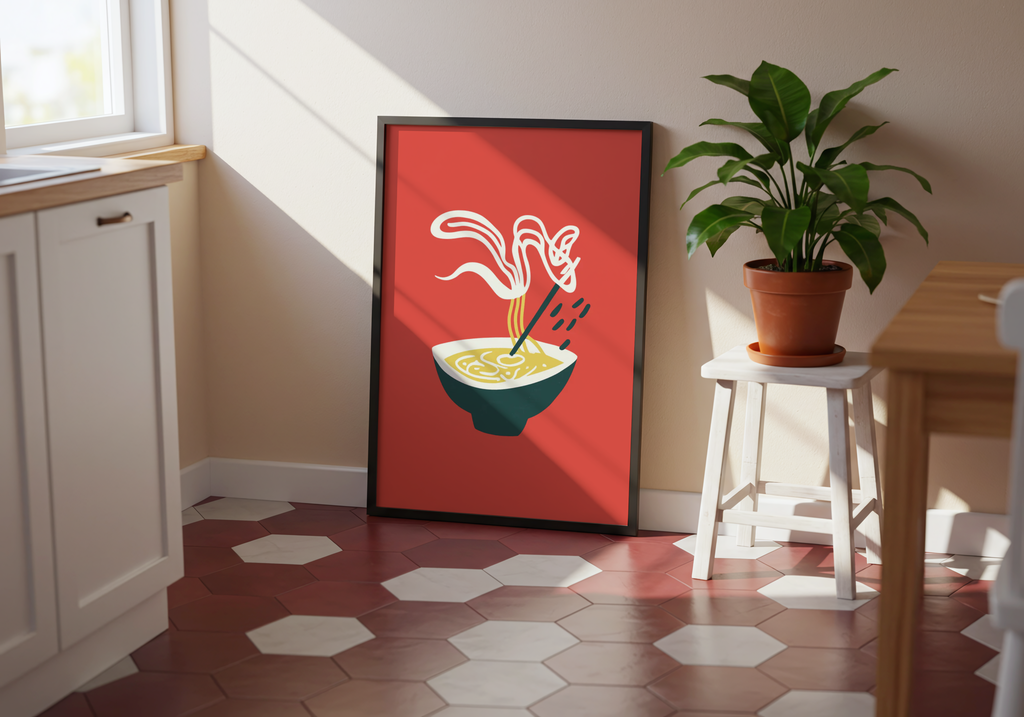 Steamy Ramen Bowl poster visad rakt fram – Bozetto affisch i hög tryckkvalitet i hög tryckkvalitet