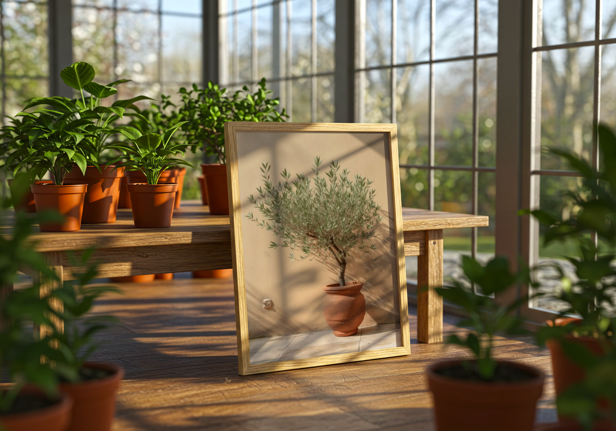 Potted olive tree – affisch med snyggt motiv, köp enkelt hos Bozetto i flera storlekar